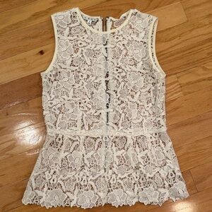 CAbi Cream Floral Lace Blouse. Size S
